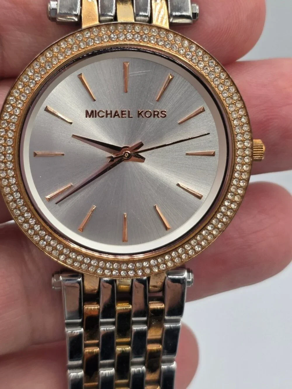 Michael Kors Womens MK3203 Silver, Gold Rose-Tones Watch Crystal Bezel